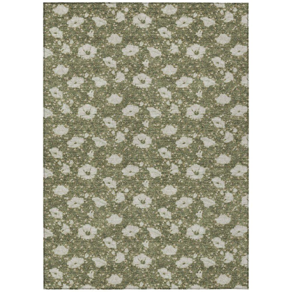 9' X 12' Olive Green And Green Floral Washable Indoor Outdoor Area Rug HomeRoots