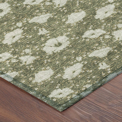 9' X 12' Olive Green And Green Floral Washable Indoor Outdoor Area Rug HomeRoots