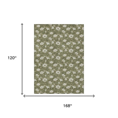 10' X 14' Olive Green And Green Floral Washable Indoor Outdoor Area Rug HomeRoots