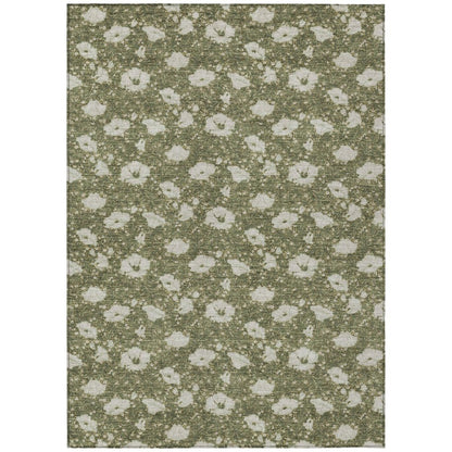 10' X 14' Olive Green And Green Floral Washable Indoor Outdoor Area Rug HomeRoots
