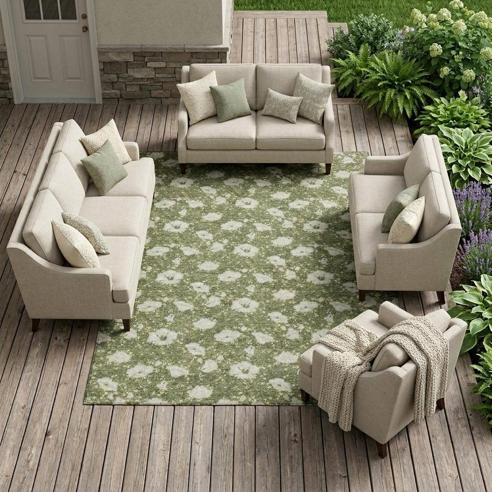 10' X 14' Olive Green And Green Floral Washable Indoor Outdoor Area Rug HomeRoots