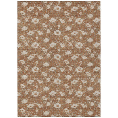 5' X 8' Rust And Orange Floral Washable Indoor Outdoor Area Rug HomeRoots