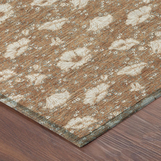 5' X 8' Rust And Orange Floral Washable Indoor Outdoor Area Rug HomeRoots