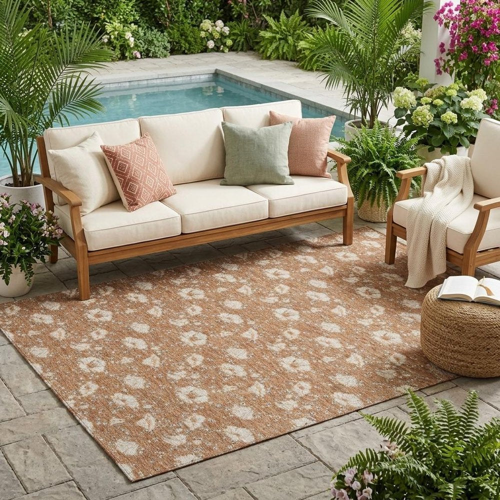5' X 8' Rust And Orange Floral Washable Indoor Outdoor Area Rug HomeRoots