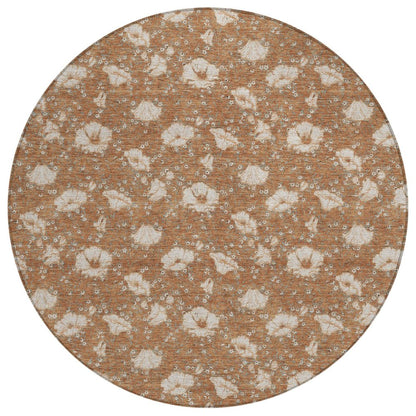 8' Rust And Orange Round Floral Washable Indoor Outdoor Area Rug HomeRoots