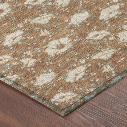 8' Rust And Orange Round Floral Washable Indoor Outdoor Area Rug HomeRoots
