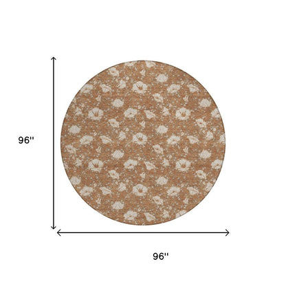 8' Rust And Orange Round Floral Washable Indoor Outdoor Area Rug HomeRoots
