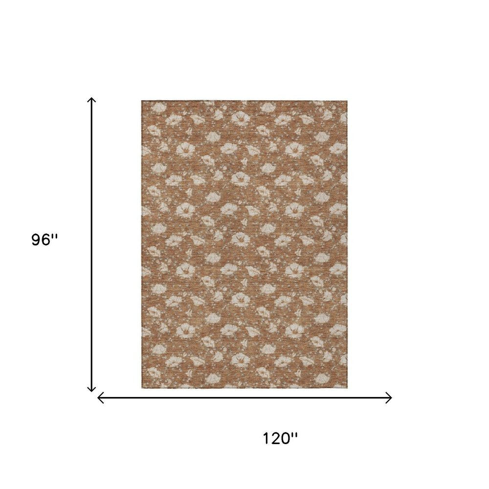8' X 10' Rust And Orange Floral Washable Indoor Outdoor Area Rug HomeRoots