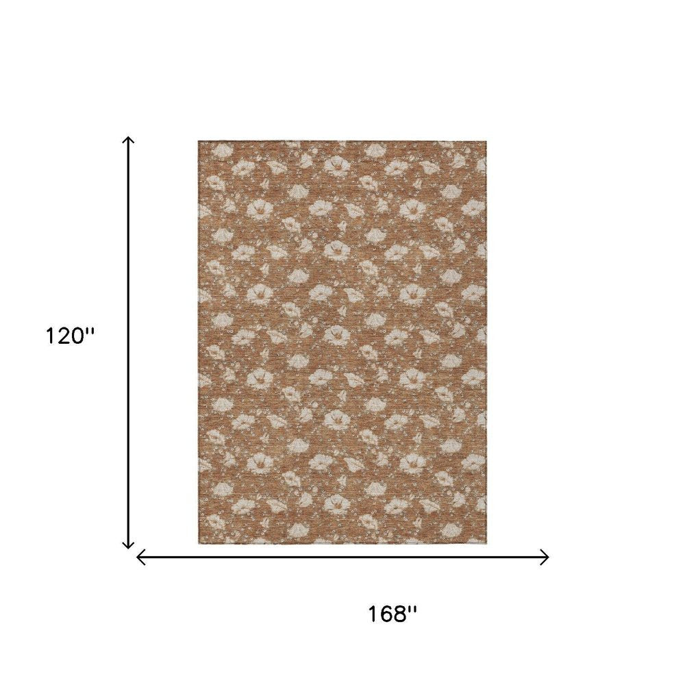10' X 14' Rust And Orange Floral Washable Indoor Outdoor Area Rug HomeRoots