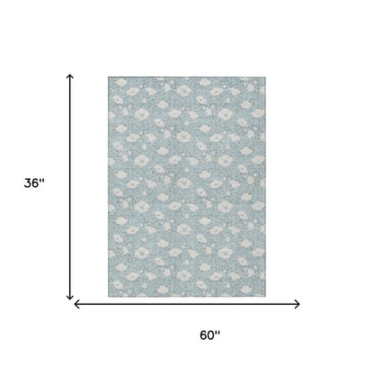 3' X 5' Sky Blue And Blue Floral Washable Indoor Outdoor Area Rug HomeRoots