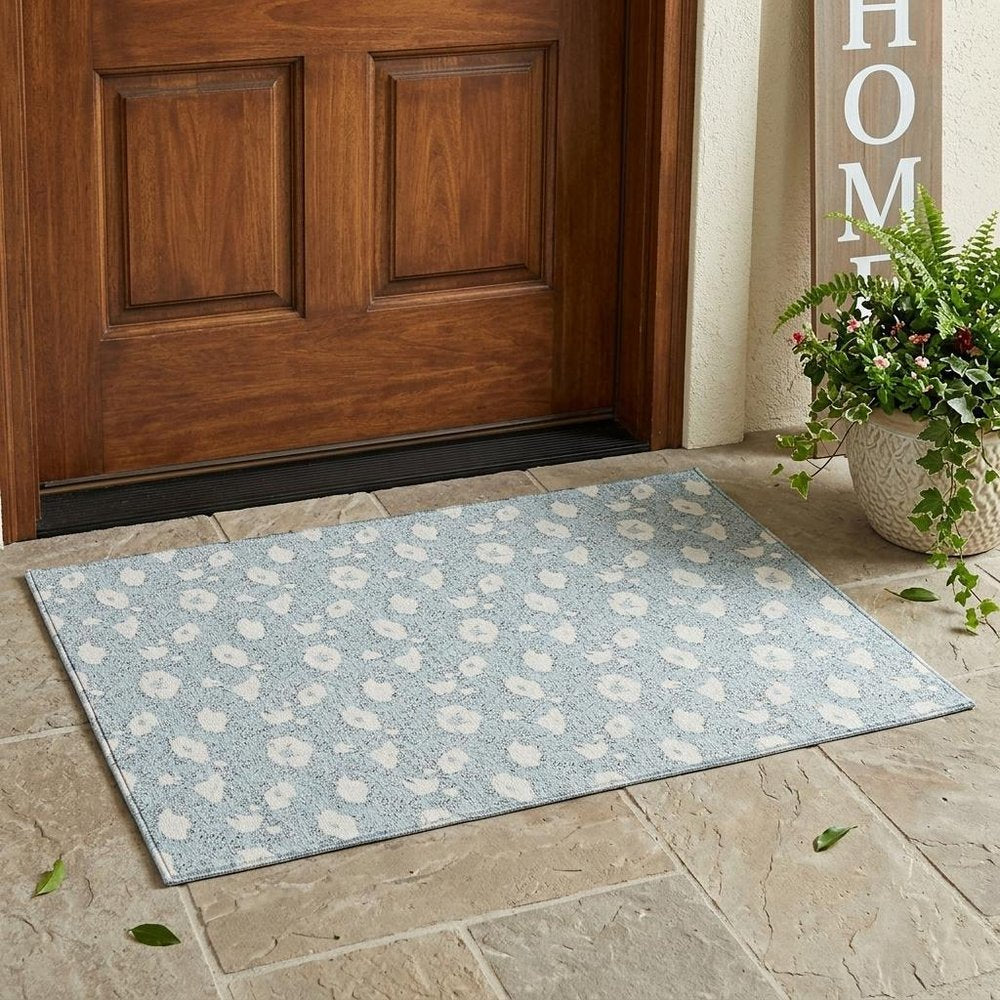 3' X 5' Sky Blue And Blue Floral Washable Indoor Outdoor Area Rug HomeRoots