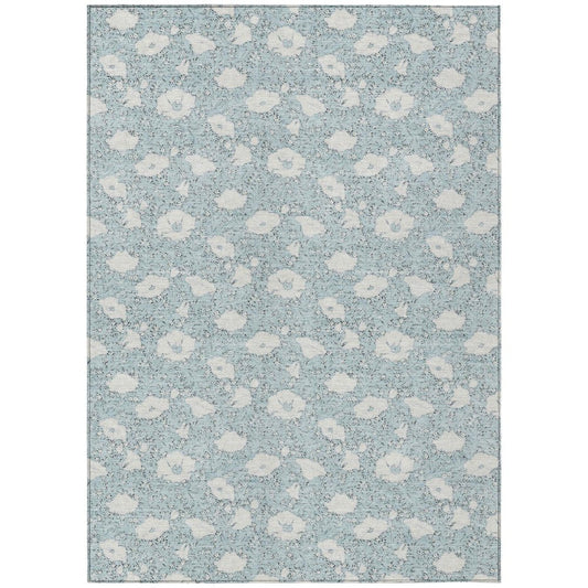 5' X 8' Sky Blue And Blue Floral Washable Indoor Outdoor Area Rug HomeRoots
