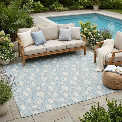 5' X 8' Sky Blue And Blue Floral Washable Indoor Outdoor Area Rug HomeRoots