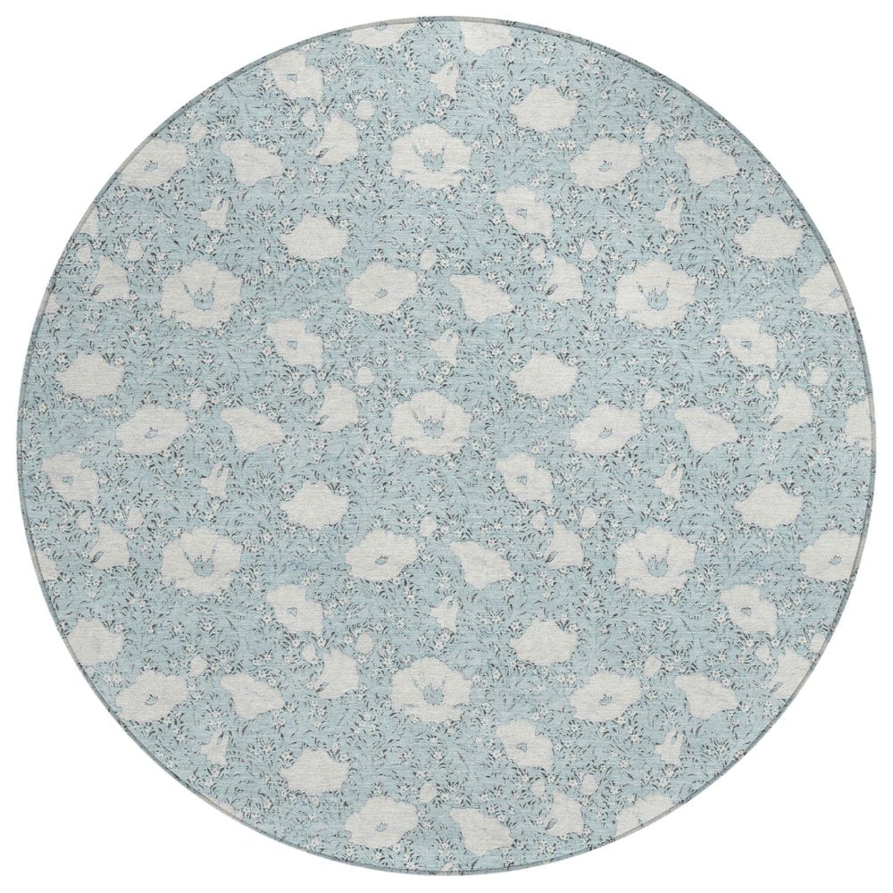 8' Sky Blue And Blue Round Floral Washable Indoor Outdoor Area Rug HomeRoots