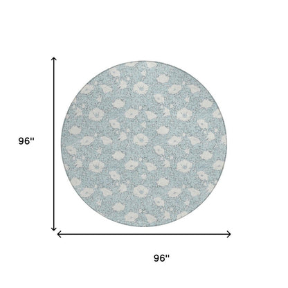 8' Sky Blue And Blue Round Floral Washable Indoor Outdoor Area Rug HomeRoots