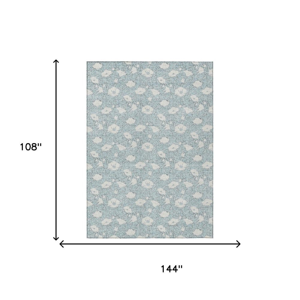 9' X 12' Sky Blue And Blue Floral Washable Indoor Outdoor Area Rug HomeRoots