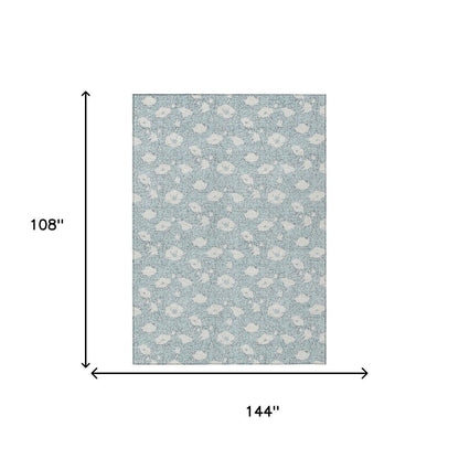 9' X 12' Sky Blue And Blue Floral Washable Indoor Outdoor Area Rug HomeRoots
