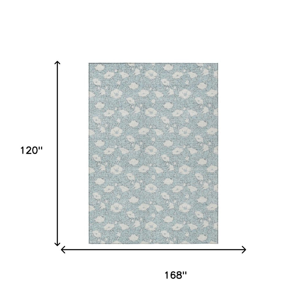 10' X 14' Sky Blue And Blue Floral Washable Indoor Outdoor Area Rug HomeRoots