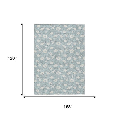 10' X 14' Sky Blue And Blue Floral Washable Indoor Outdoor Area Rug HomeRoots