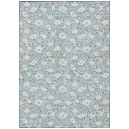10' X 14' Sky Blue And Blue Floral Washable Indoor Outdoor Area Rug HomeRoots