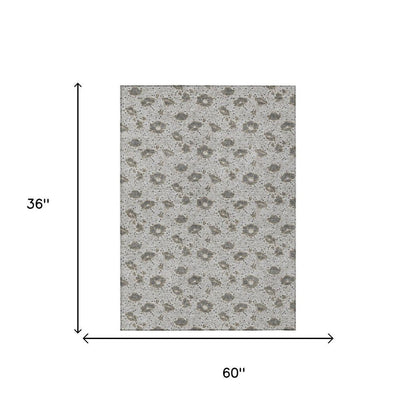 3' X 5' Silver And Gray Floral Washable Indoor Outdoor Area Rug HomeRoots