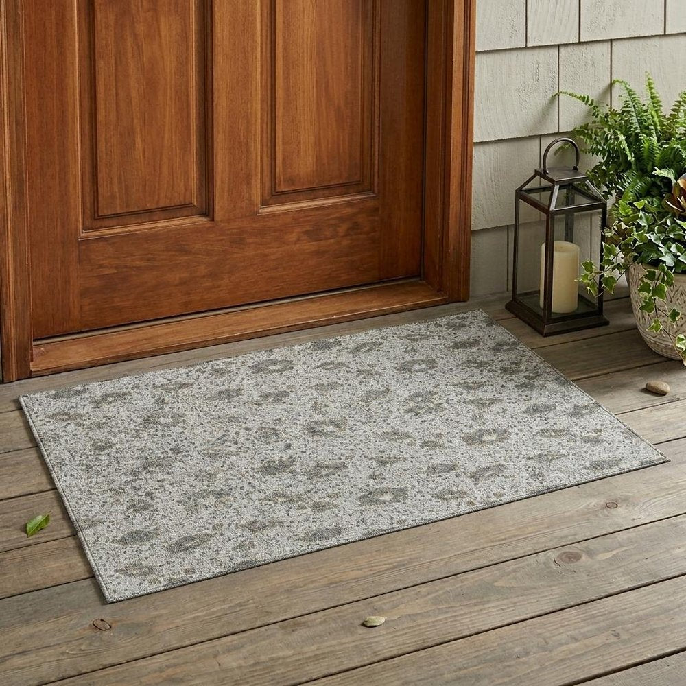 3' X 5' Silver And Gray Floral Washable Indoor Outdoor Area Rug HomeRoots