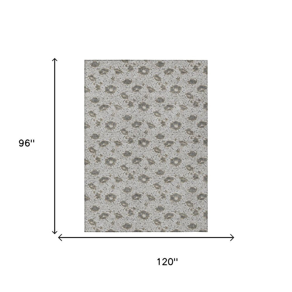 8' X 10' Silver And Gray Floral Washable Indoor Outdoor Area Rug HomeRoots