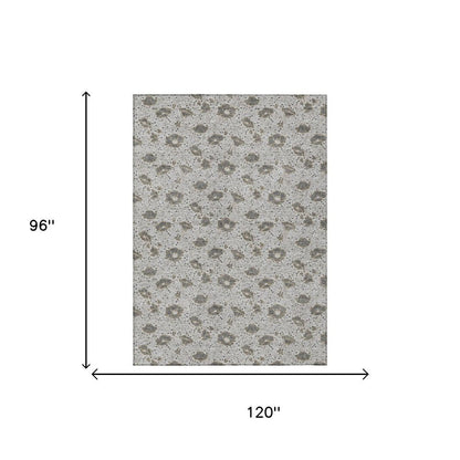 8' X 10' Silver And Gray Floral Washable Indoor Outdoor Area Rug HomeRoots
