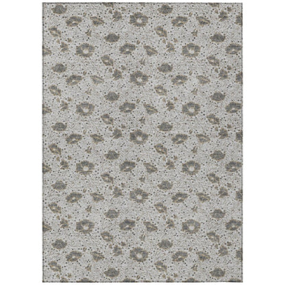 8' X 10' Silver And Gray Floral Washable Indoor Outdoor Area Rug HomeRoots