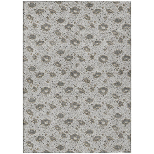 8' X 10' Silver And Gray Floral Washable Indoor Outdoor Area Rug HomeRoots