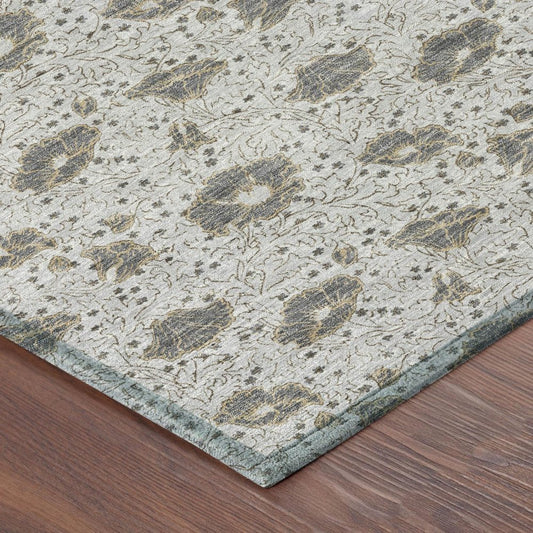 8' X 10' Silver And Gray Floral Washable Indoor Outdoor Area Rug HomeRoots