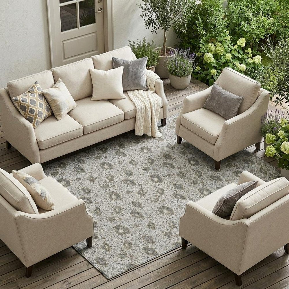 8' X 10' Silver And Gray Floral Washable Indoor Outdoor Area Rug HomeRoots