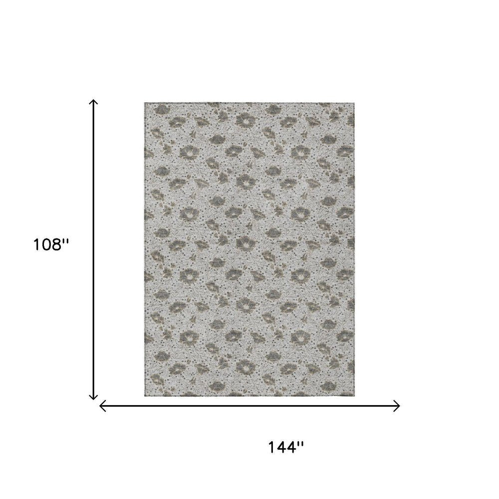 9' X 12' Silver And Gray Floral Washable Indoor Outdoor Area Rug HomeRoots