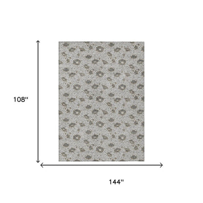 9' X 12' Silver And Gray Floral Washable Indoor Outdoor Area Rug HomeRoots