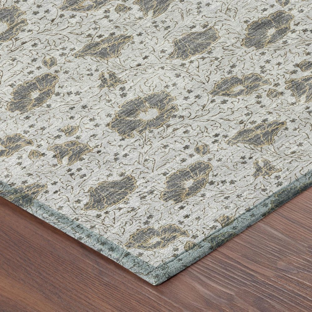 9' X 12' Silver And Gray Floral Washable Indoor Outdoor Area Rug HomeRoots