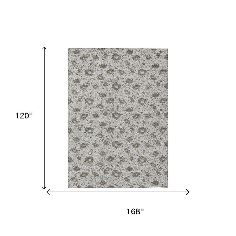 10' X 14' Silver And Gray Floral Washable Indoor Outdoor Area Rug HomeRoots