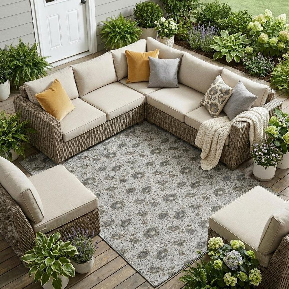 10' X 14' Silver And Gray Floral Washable Indoor Outdoor Area Rug HomeRoots