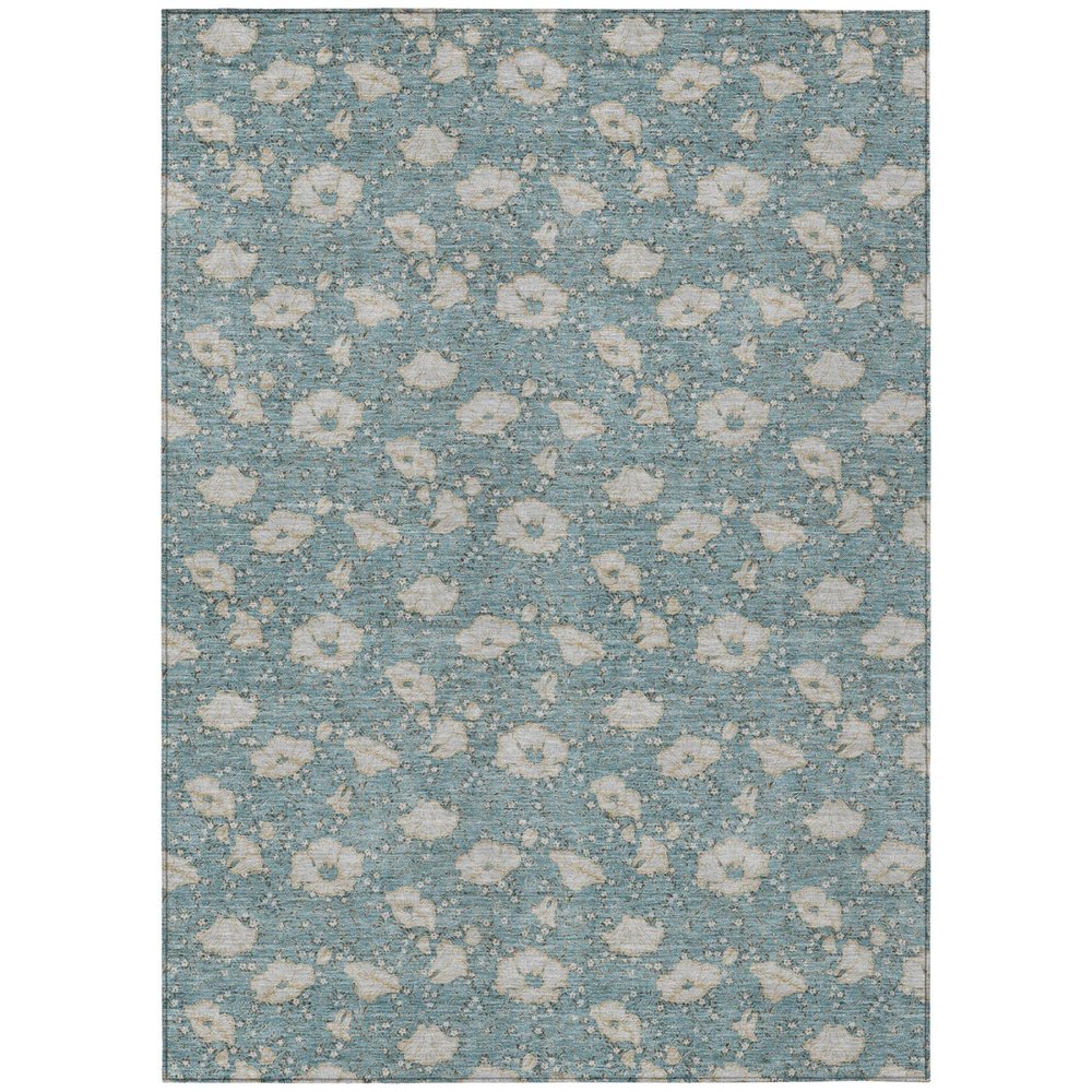 3' X 5' Teal Blue And Pewter Floral Washable Indoor Outdoor Area Rug HomeRoots