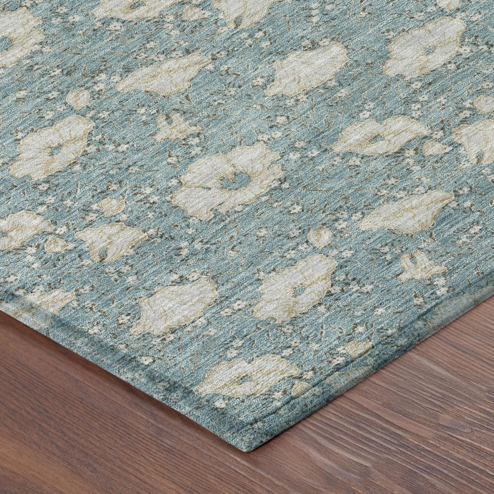 3' X 5' Teal Blue And Pewter Floral Washable Indoor Outdoor Area Rug HomeRoots