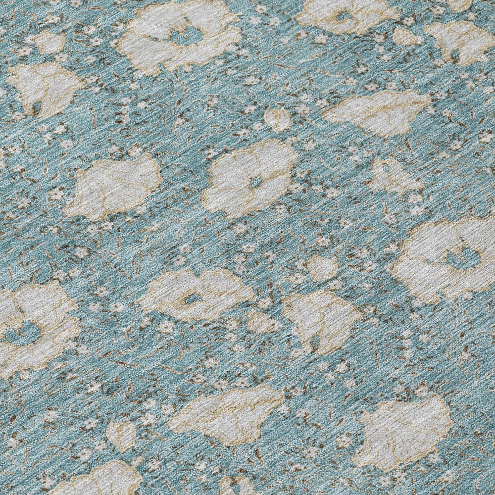 3' X 5' Teal Blue And Pewter Floral Washable Indoor Outdoor Area Rug HomeRoots