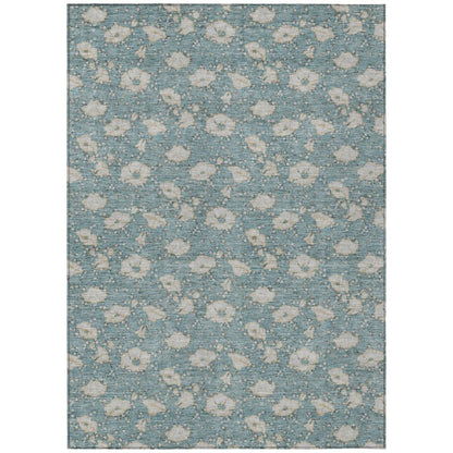 8' X 10' Teal Blue And Pewter Floral Washable Indoor Outdoor Area Rug HomeRoots
