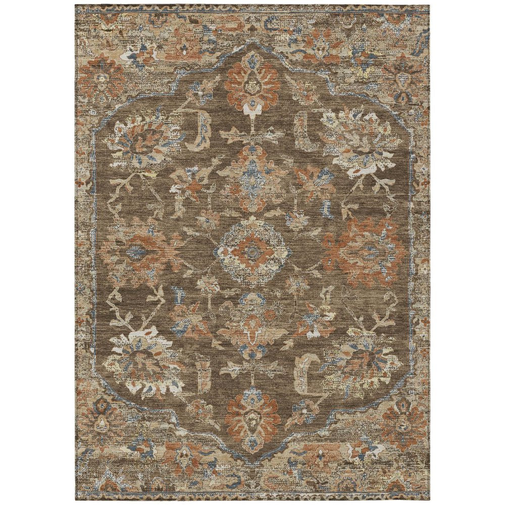 3' X 5' Chocolate And Brown Floral Medallion Washable Indoor Outdoor Area Rug