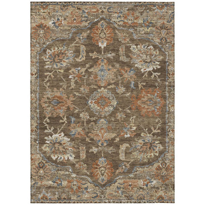 3' X 5' Chocolate And Brown Floral Medallion Washable Indoor Outdoor Area Rug