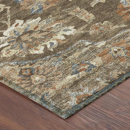 3' X 5' Chocolate And Brown Floral Medallion Washable Indoor Outdoor Area Rug