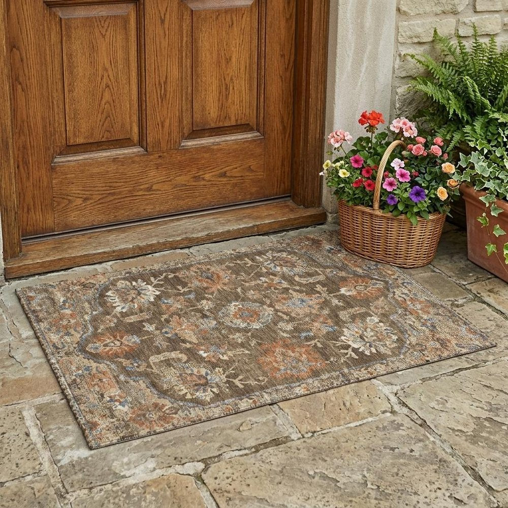 3' X 5' Chocolate And Brown Floral Medallion Washable Indoor Outdoor Area Rug HomeRoots
