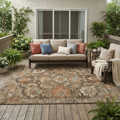 5' X 8' Chocolate And Brown Floral Medallion Washable Indoor Outdoor Area Rug HomeRoots