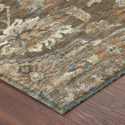 5' X 8' Chocolate And Brown Floral Medallion Washable Indoor Outdoor Area Rug HomeRoots