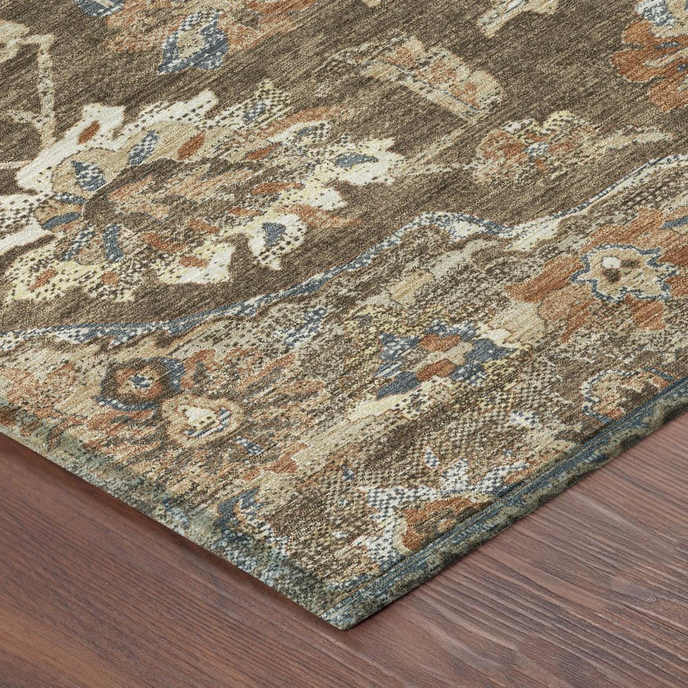 8' Chocolate And Brown Round Floral Medallion Washable Indoor Outdoor Area Rug HomeRoots