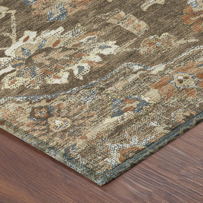 8' Chocolate And Brown Round Floral Medallion Washable Indoor Outdoor Area Rug HomeRoots