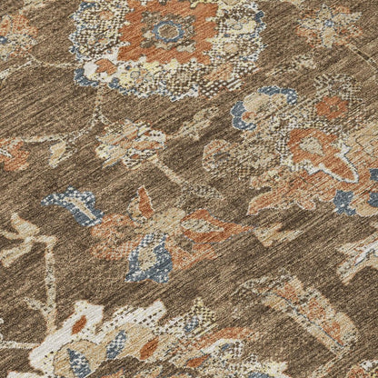 8' Chocolate And Brown Round Floral Medallion Washable Indoor Outdoor Area Rug HomeRoots